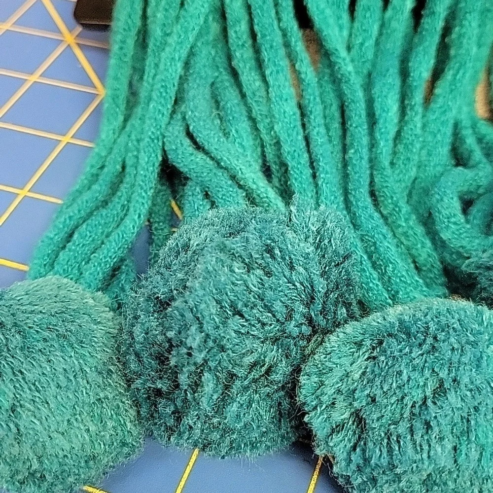 Teal Knit Scarf with Pom Poms Fringe 14